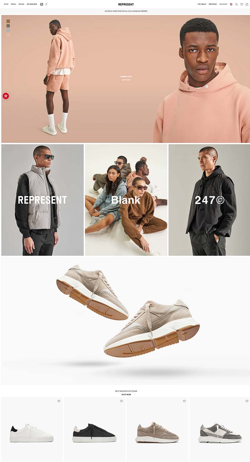 Represent 英国休闲鞋服品牌购物网站
