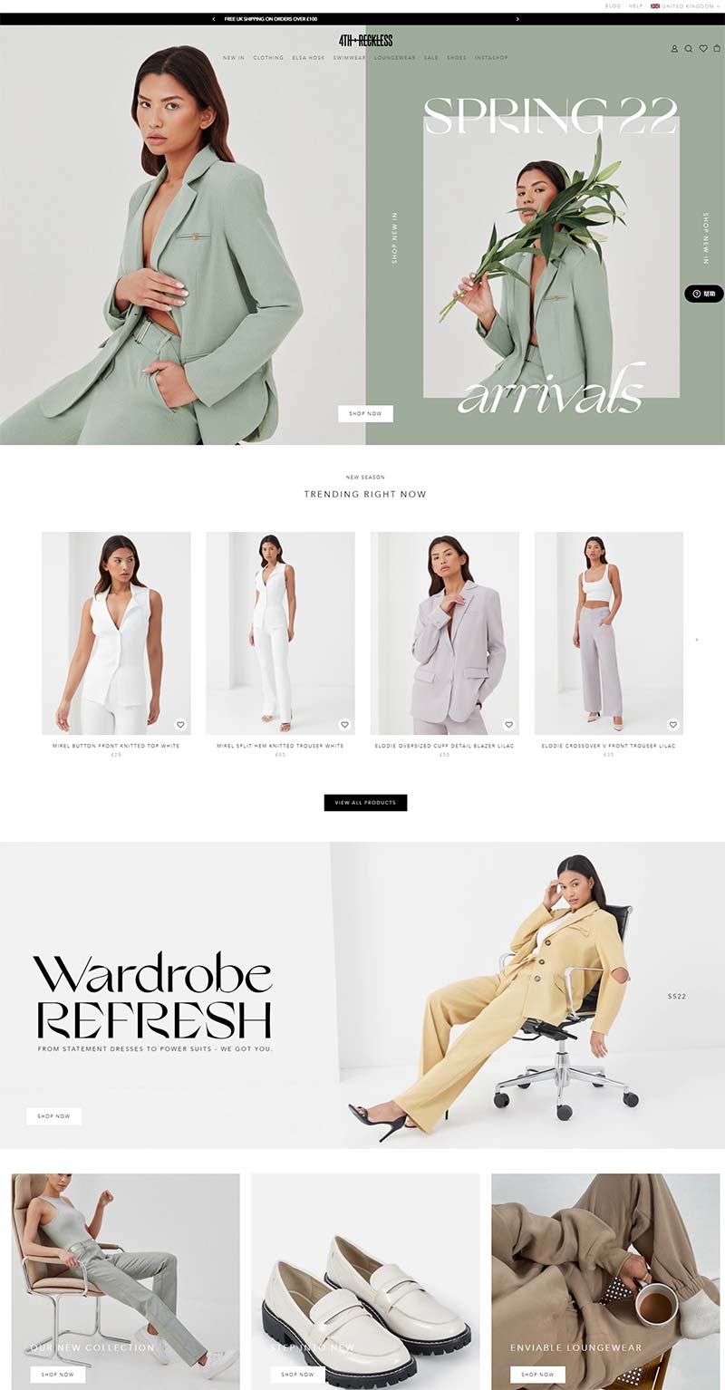 4TH + RECKLESS 英国时尚生活女装品牌购物网站