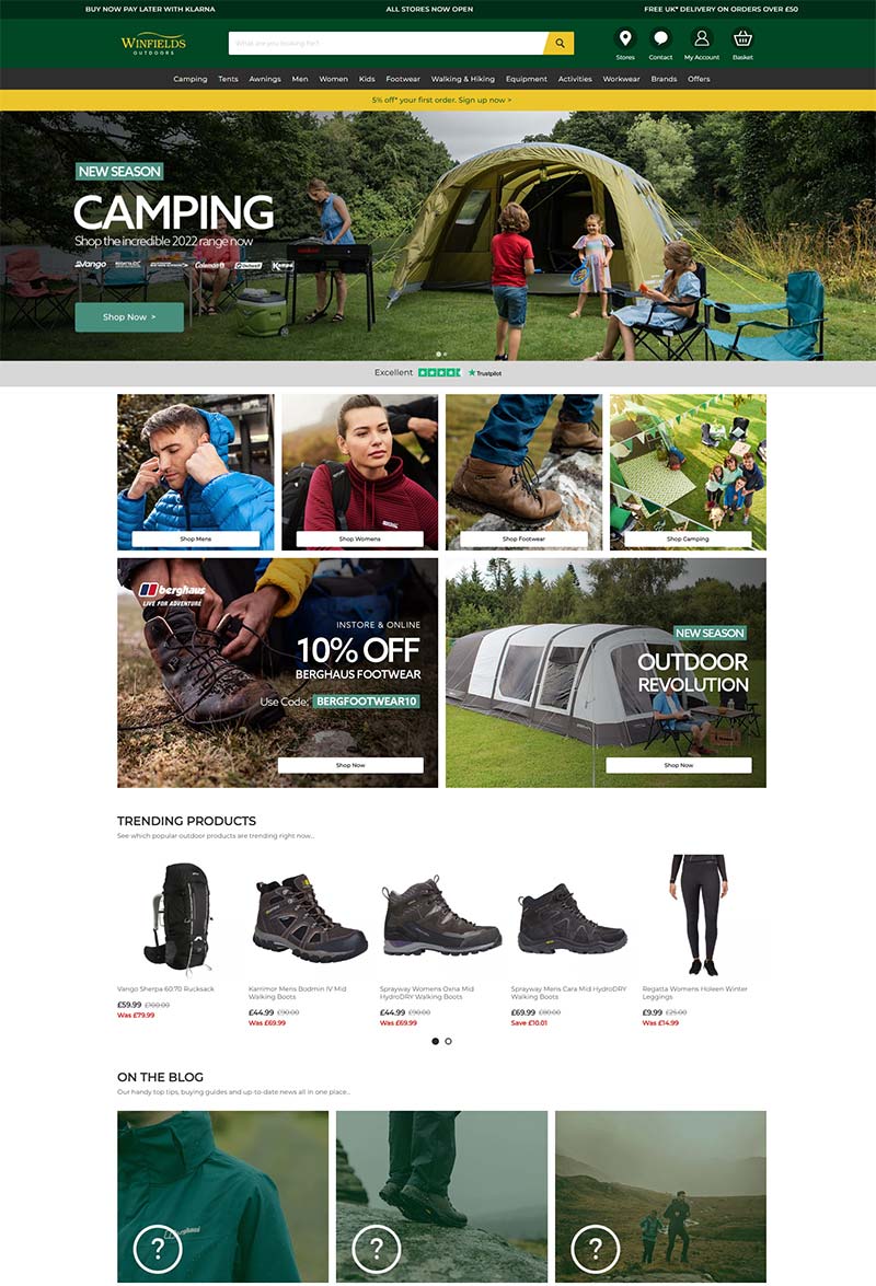 Winfields Outdoors 英国户外装备产品购物网站