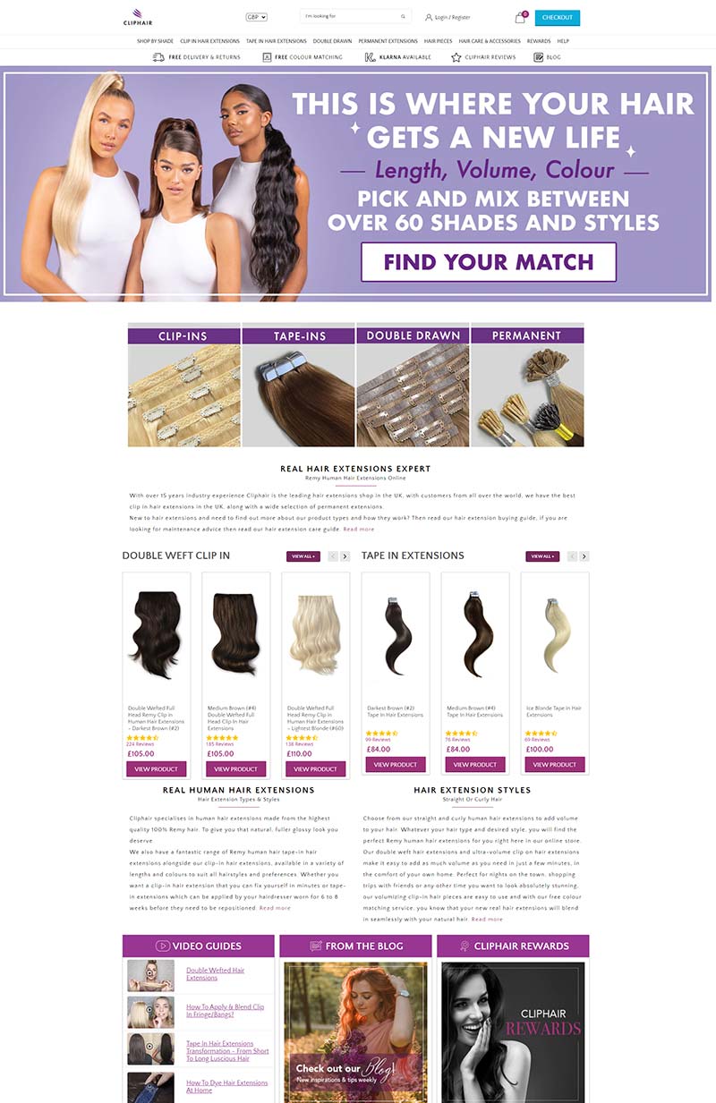 Cliphair 英国专业接发产品购物网站