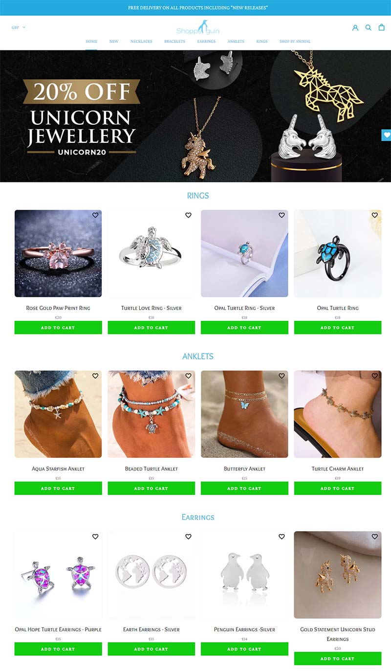Shoppenguin 英国海洋主题珠宝饰品购物网站