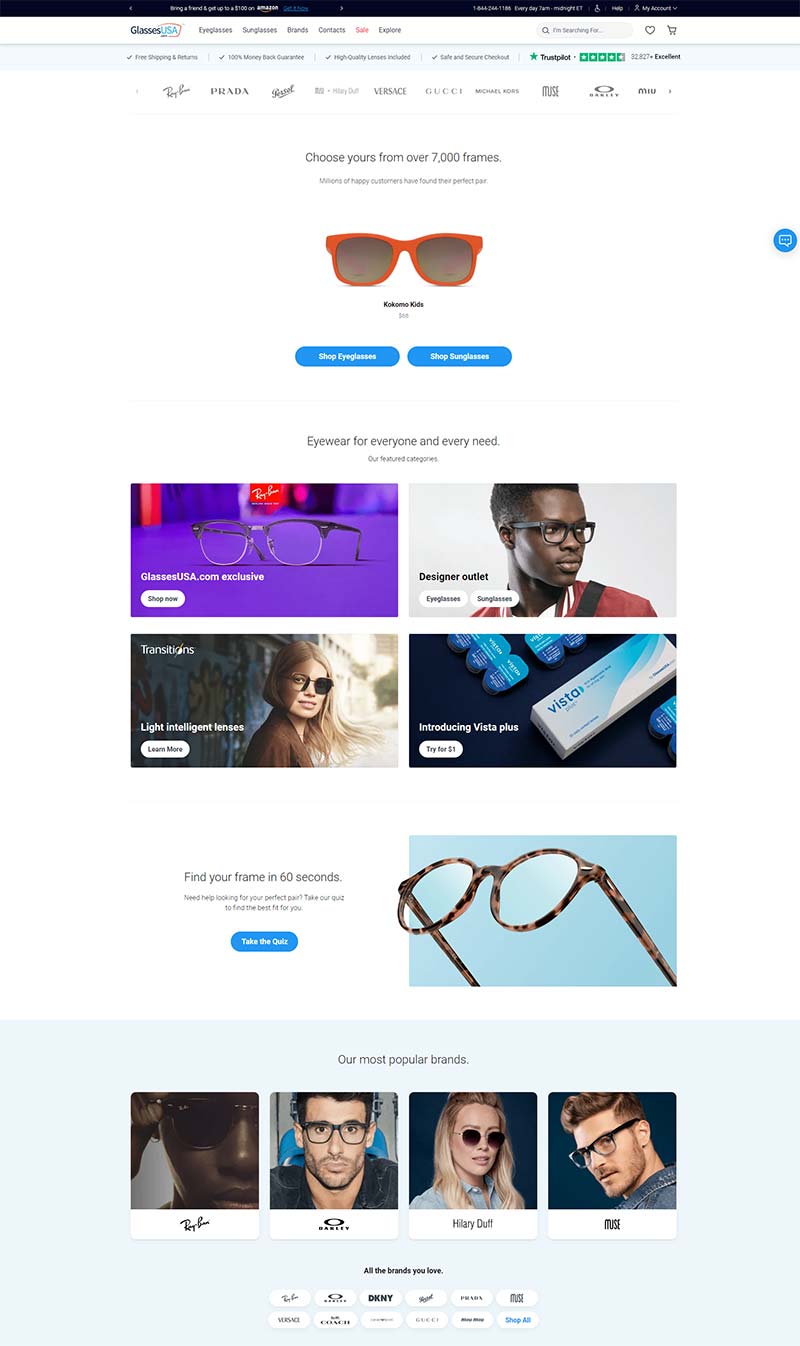 GlassesUSA 美国平价时尚眼镜品牌购物网站