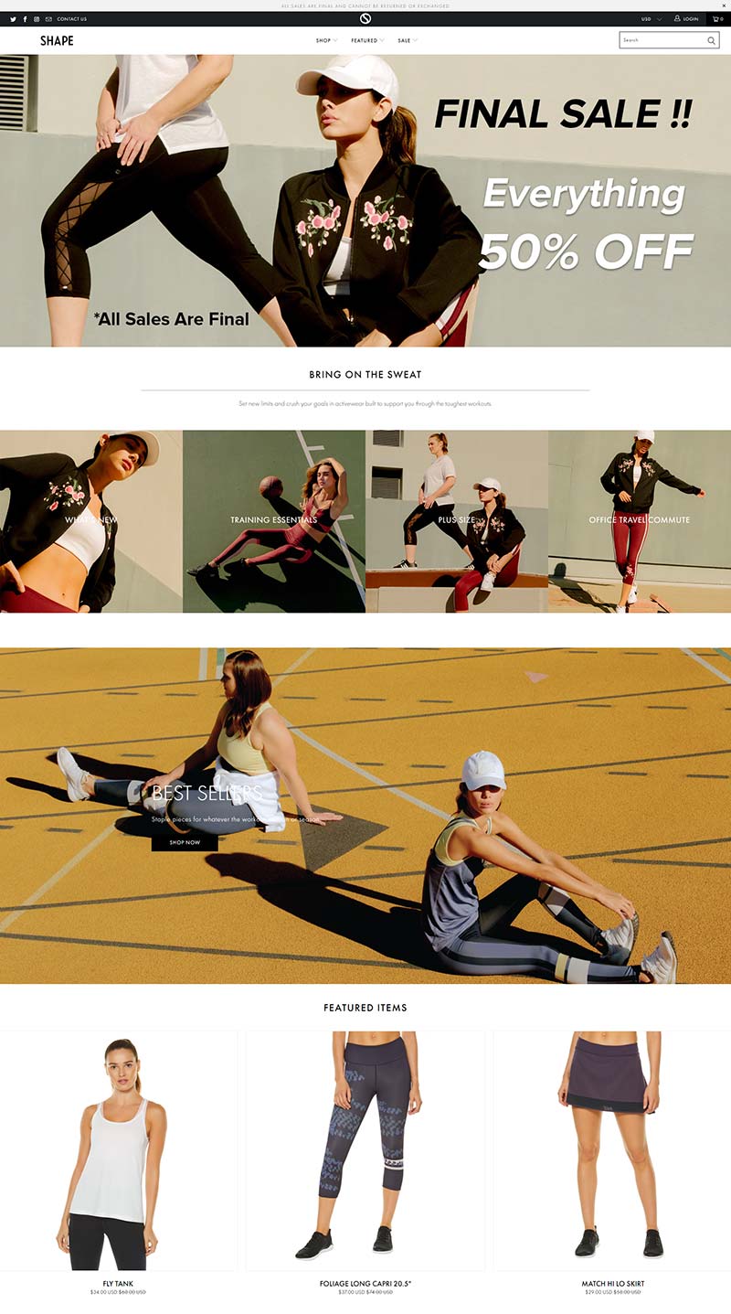 Shape Activewear 美国时尚运动女装品牌购物网站