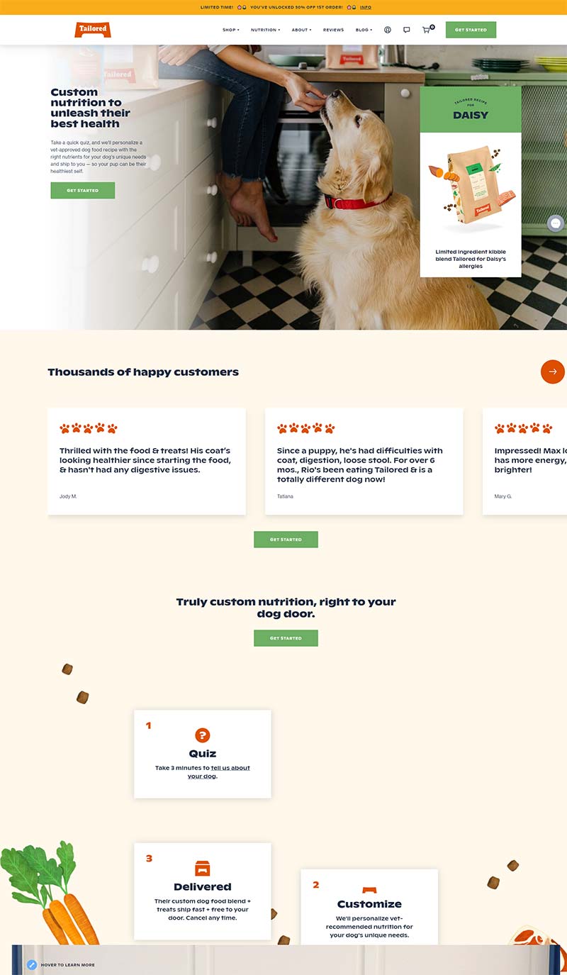 Tailored Pet 美国宠物食品定制品牌购物网站