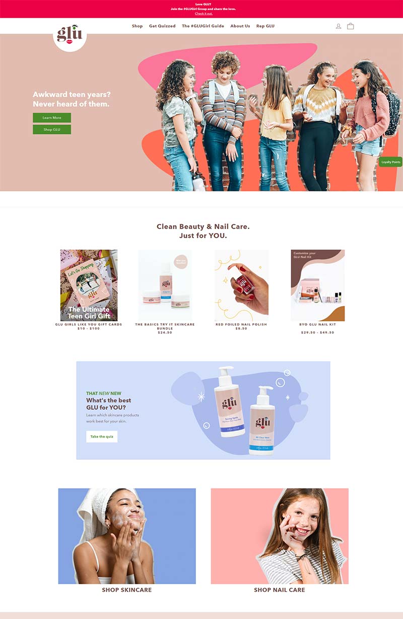 GLU Girls 美国少女护肤品牌购物网站