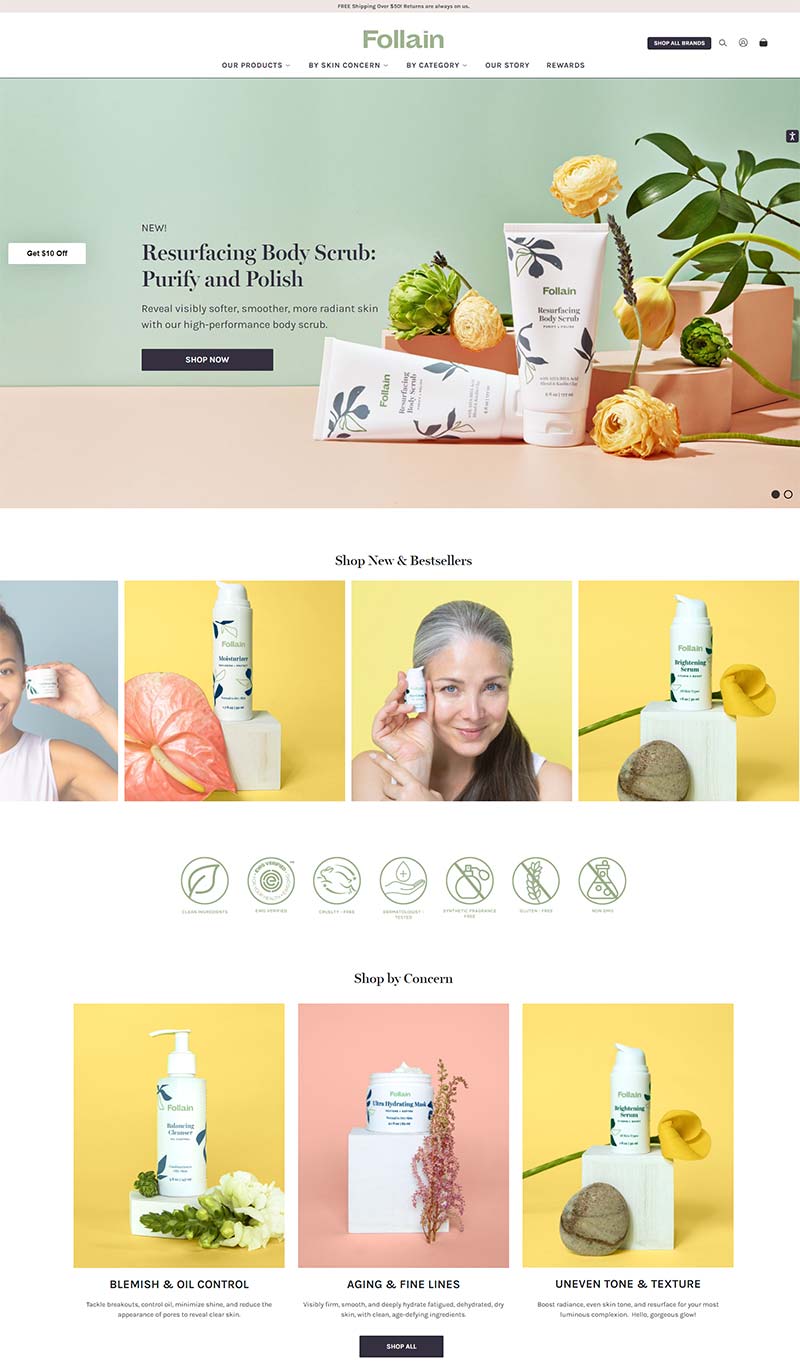 Follain Skincare 美国清洁护肤产品购物网站