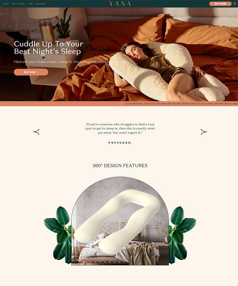 Yana Sleep 美国功能型睡眠枕购物网站