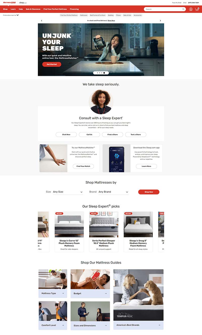 Mattress Firm 美国专业睡眠床垫品牌购物网站