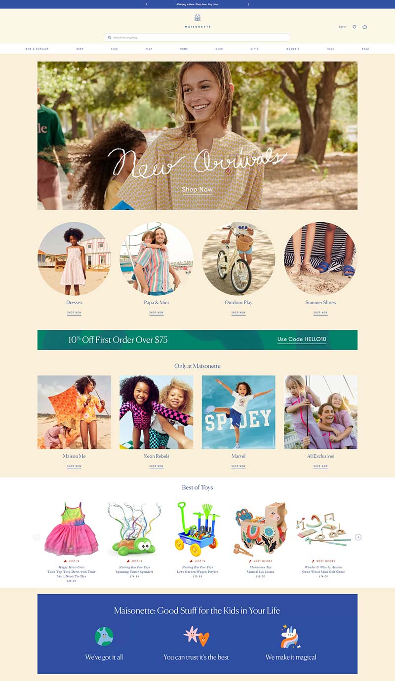 Maisonette 美国儿童时装玩具品牌购物网站