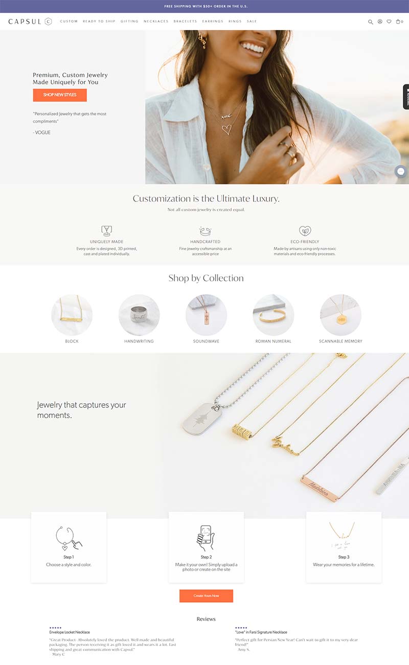 Capsul Jewelry 美国3D打印珠宝定制购物网站