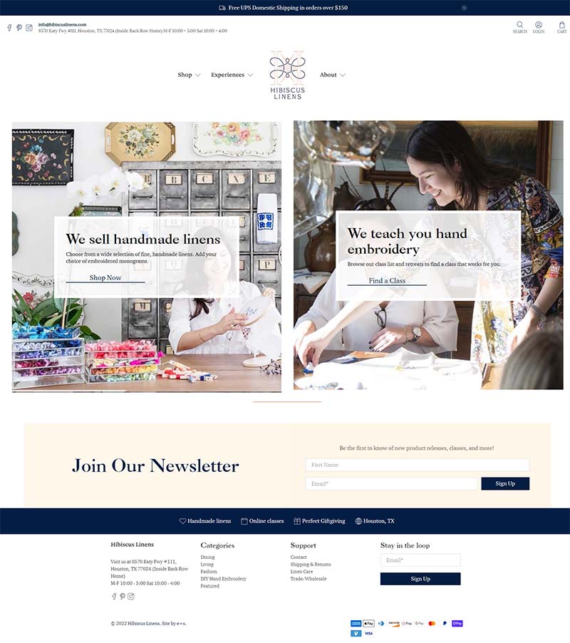 Hibiscus Linens 美国手工刺绣居家产品购物网站