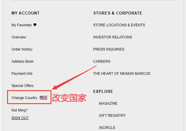 Neiman Marcus official website change country