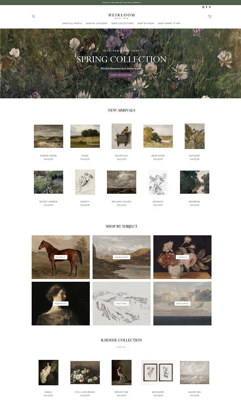 Heirloom Print Shop 美国复古艺术原画购物网站