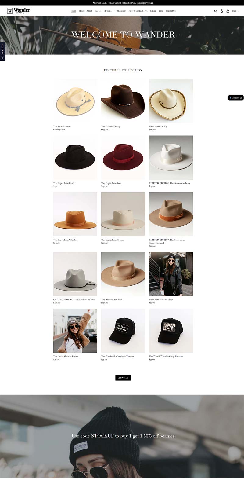 Wander Hat Company 美国时尚帽子配饰购物网站