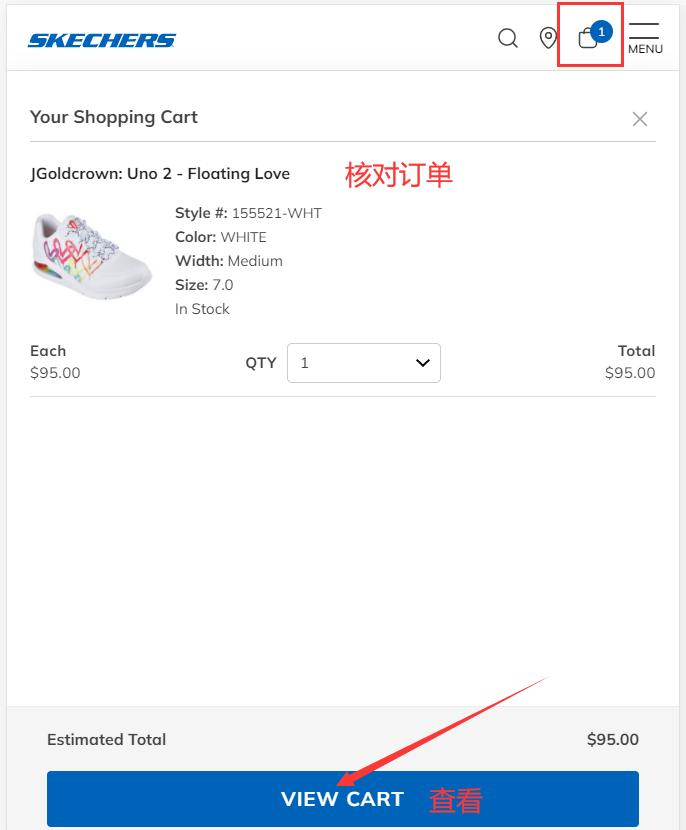 Review order in cart