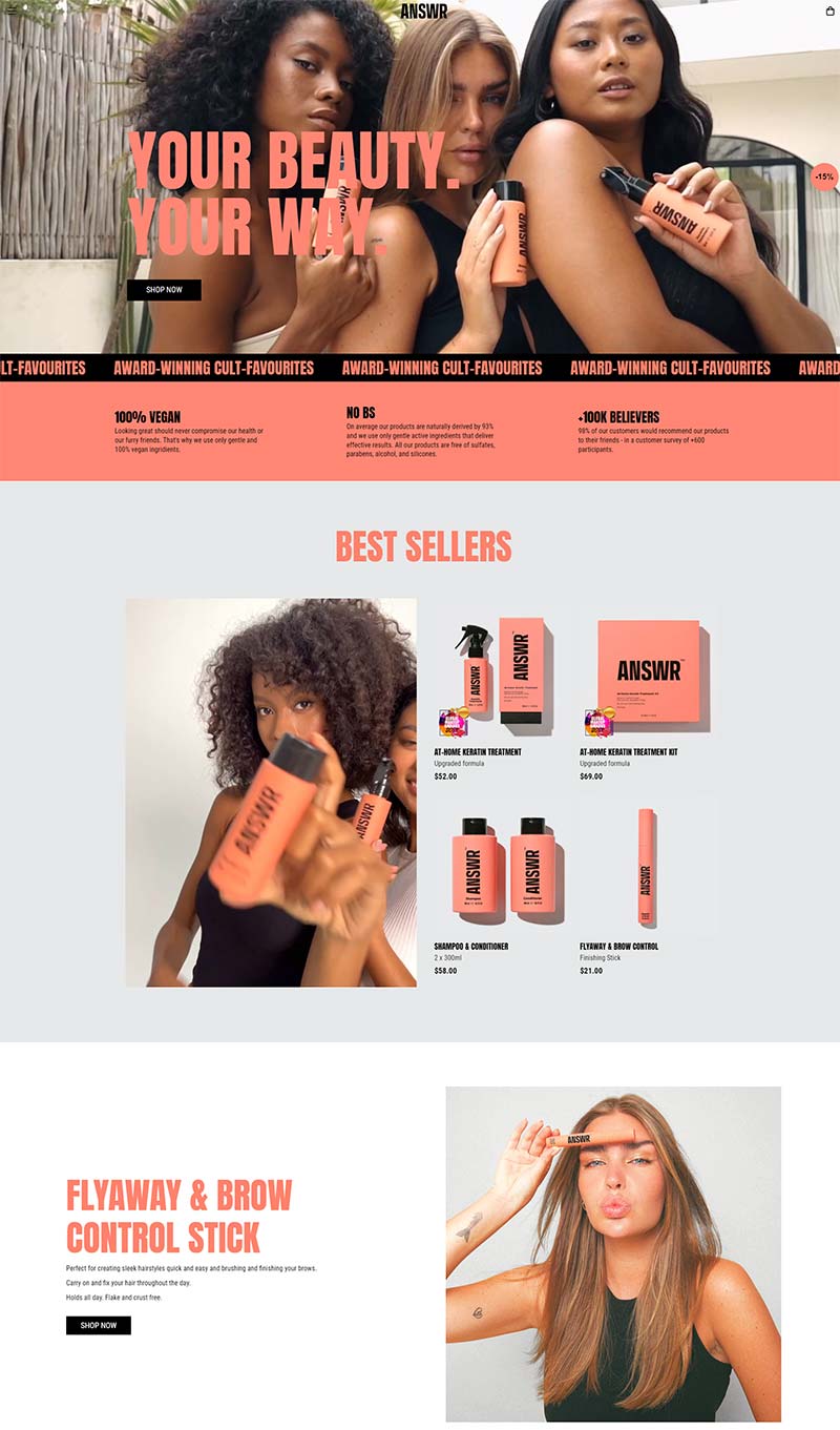 Answr Beauty 美国家庭沙龙美容品牌网站