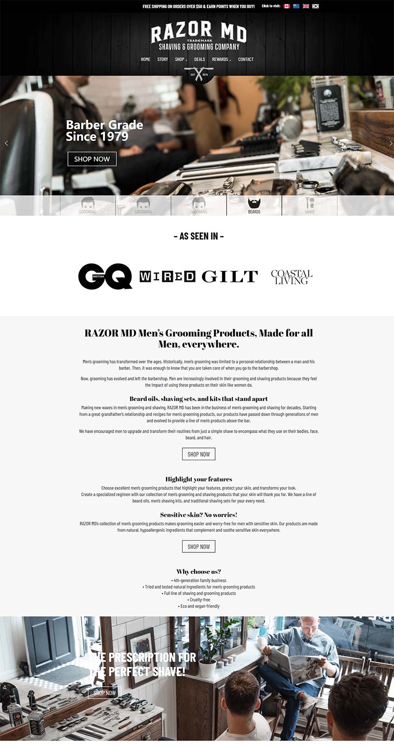 RAZOR MD 美国男士美容产品购物网站