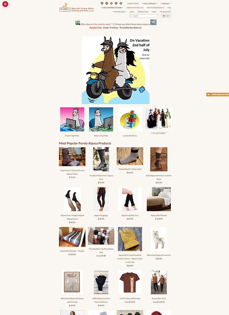 Purelyalpaca 美国羊驼服饰品牌购物网站