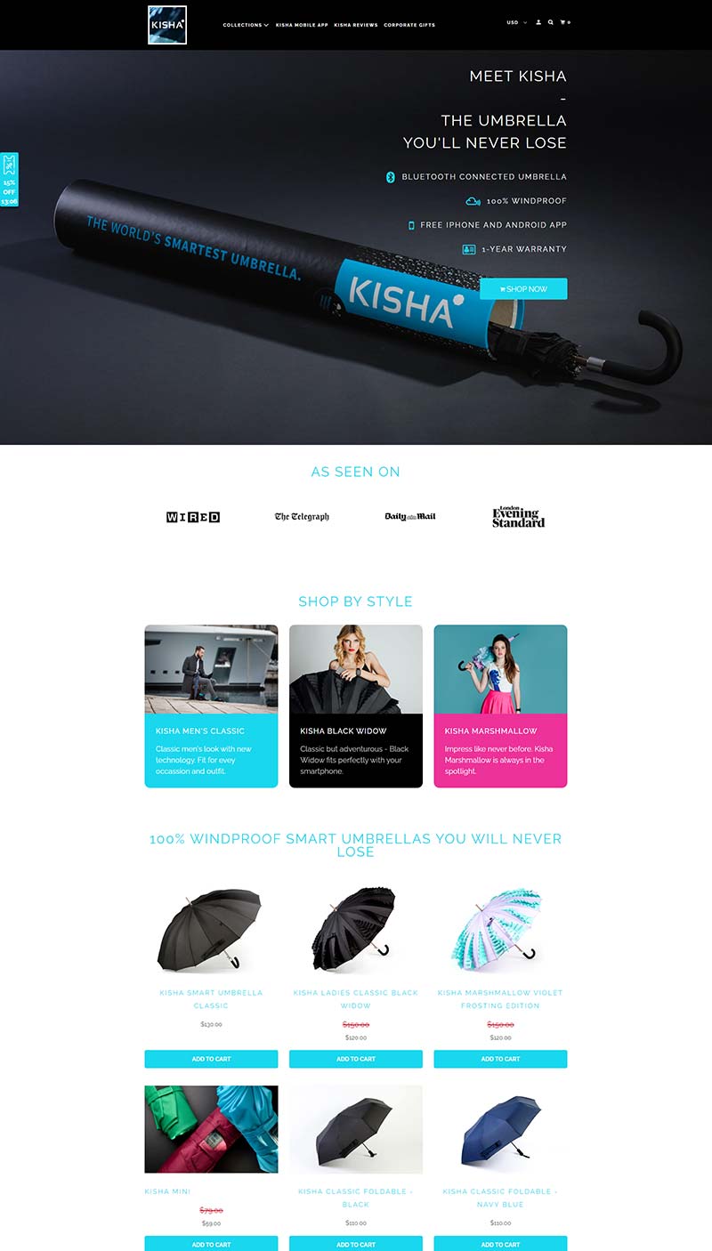 Kisha Smart Umbrellas 美国专业智能雨伞购物网站