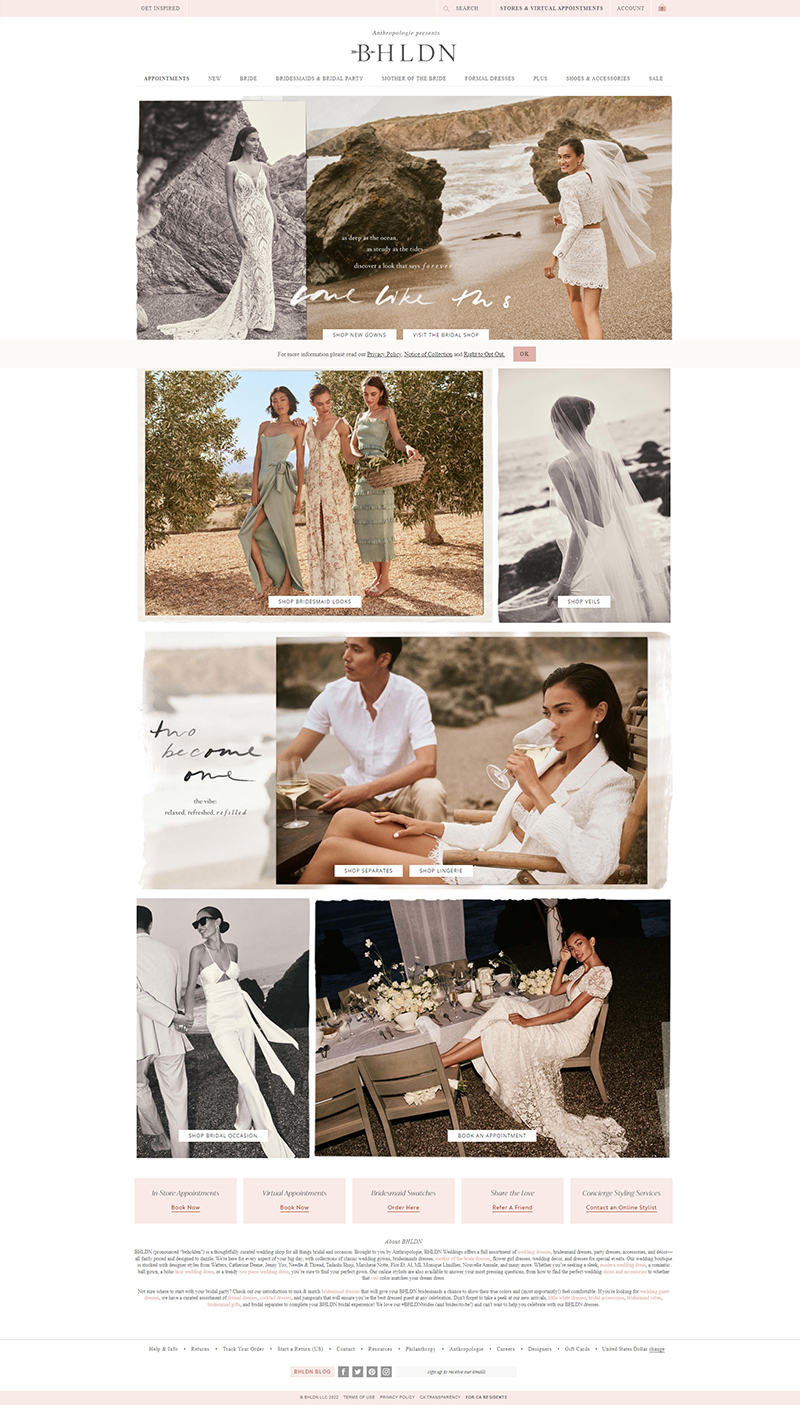 BHLDN 美国婚纱伴娘礼服购物网站