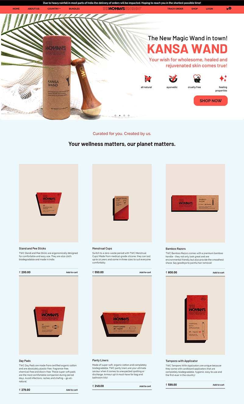 The Woman's Company 印度女性卫生用品购物网站