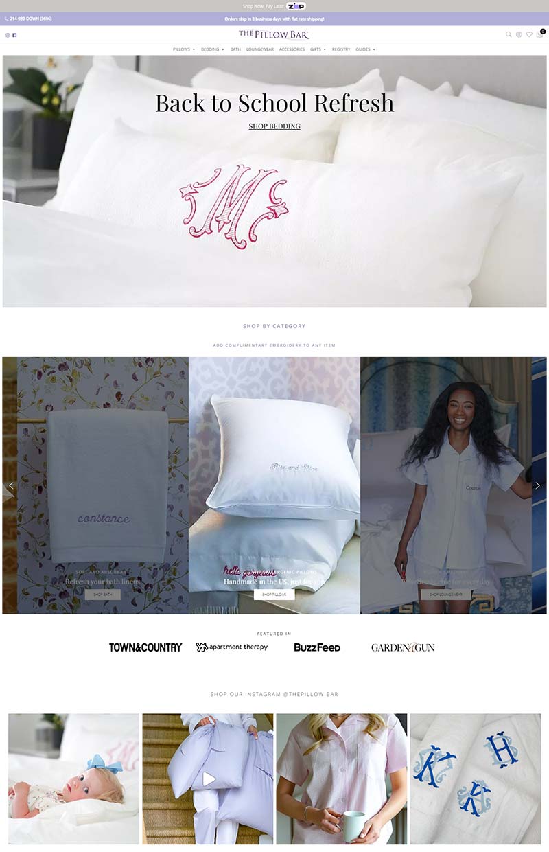 The Pillow Bar 美国鹅绒枕品牌购物网站