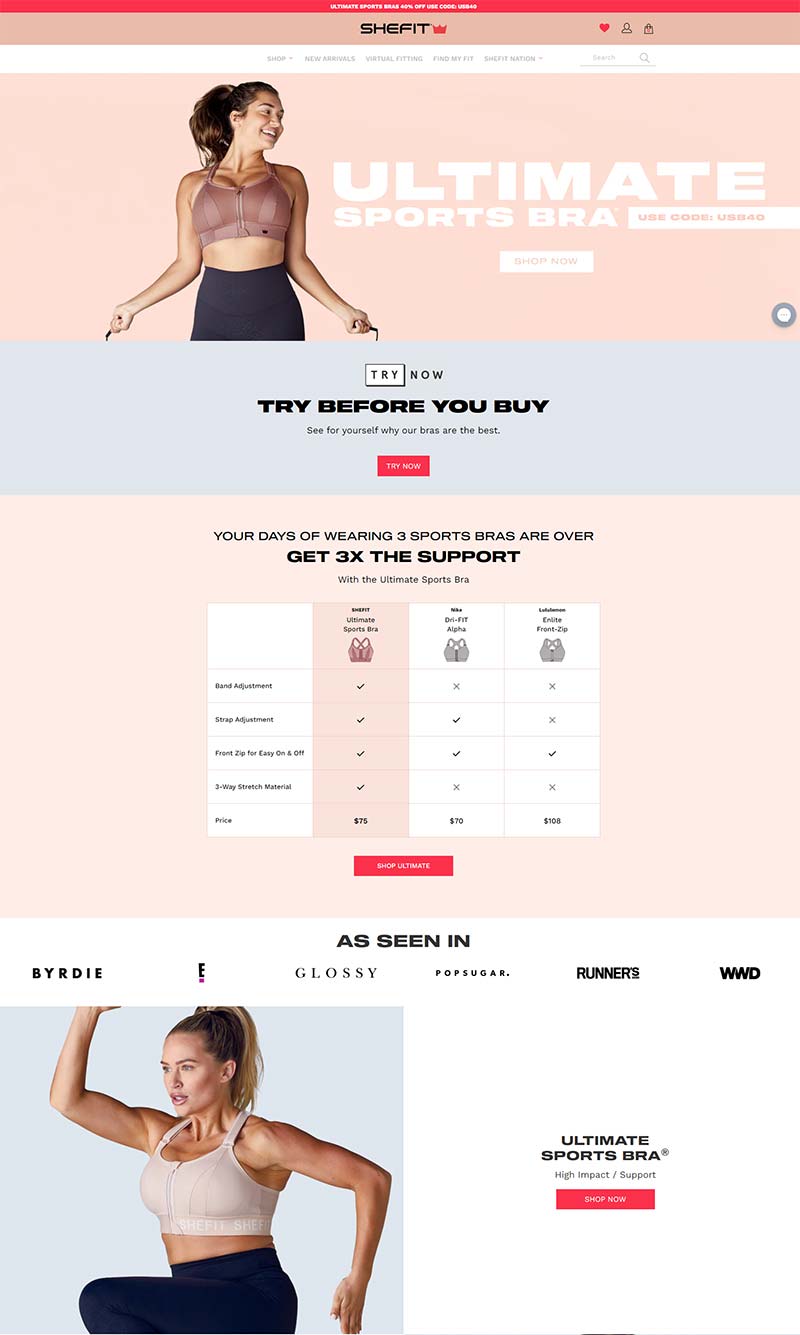 SHEFIT US 美国运动文胸品牌购物网站