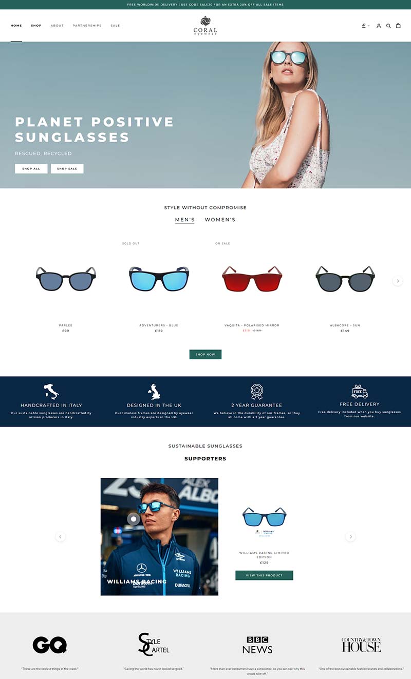 Coral Eyewear 英国时尚眼镜配饰购物网站