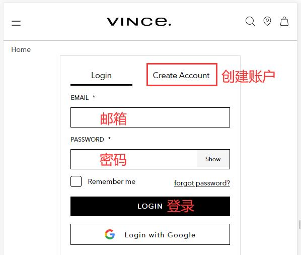 Vince create account