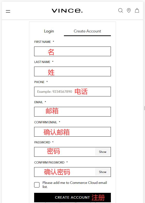 Vince account registration