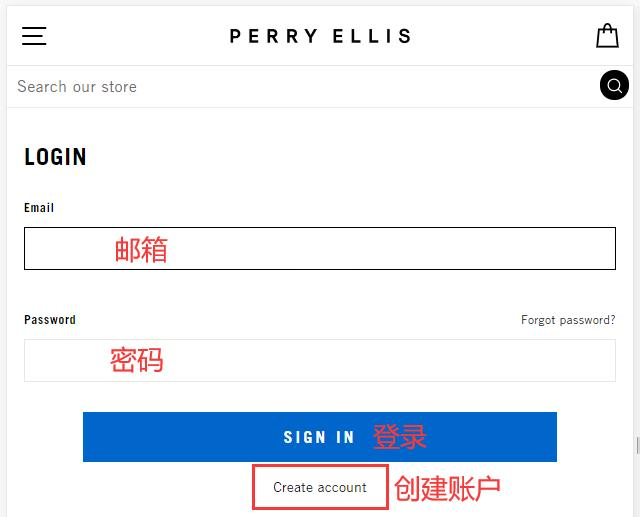 Perry Ellis Create Account