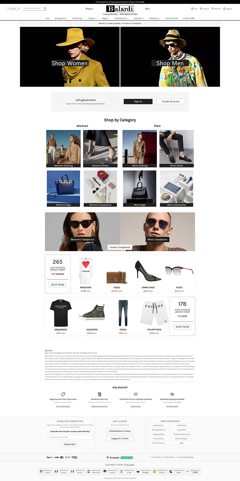Balardi.com 美国奢华服饰奥特莱斯购物商店