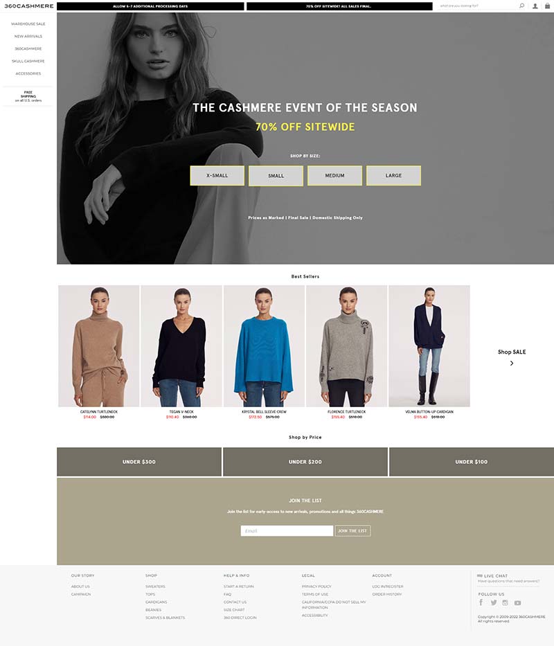360Cashmere 美国西海岸针织服饰购物网站