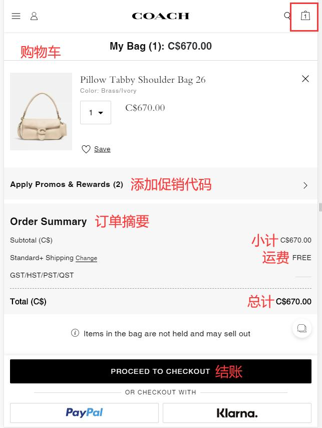 Coach order checkout