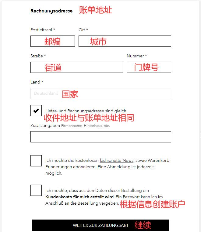 Fashionette billing address