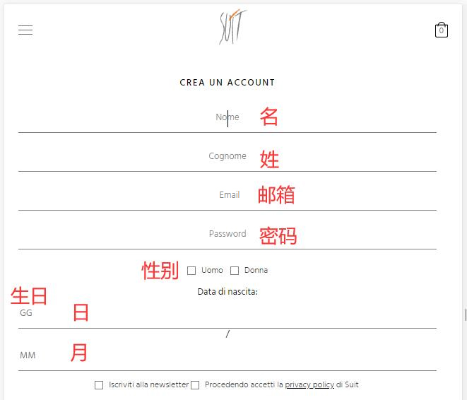 Suitnegozi Registration Information