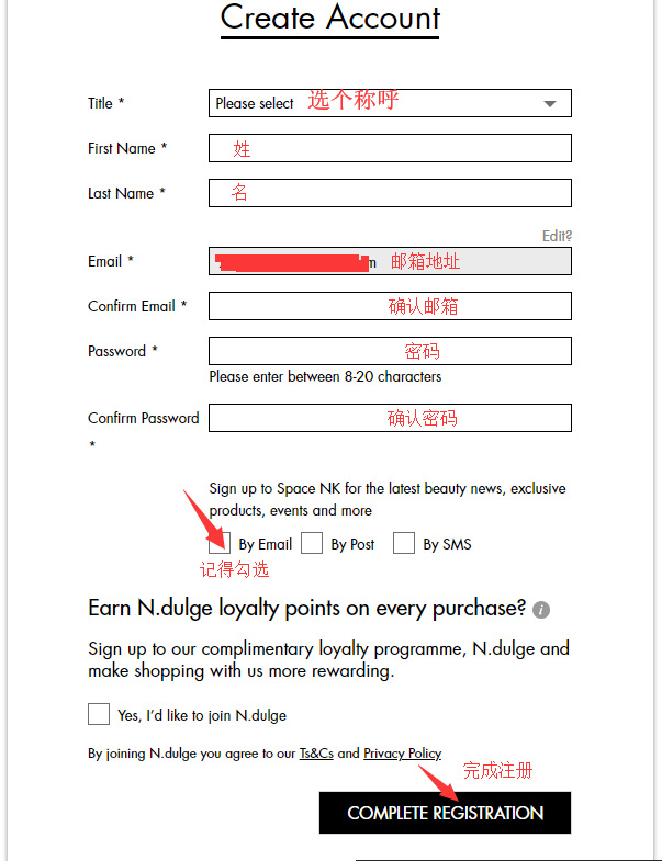 Space NK registration information