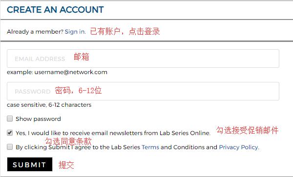 Lab Series Email and Password Registration