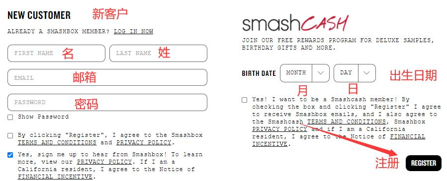 Smashbox registration information