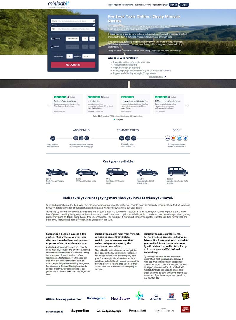 minicabit UK 英国租车比价订阅网站