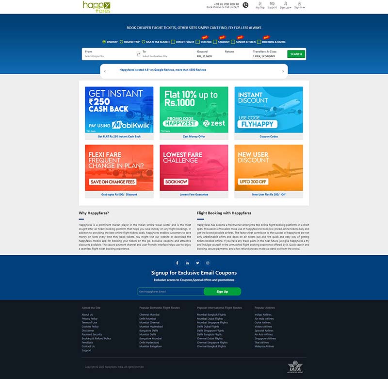 Happyfares 印度旅游票务在线预定网站