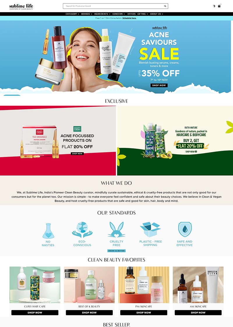 Sublime Life 印度品牌护肤品购物网站