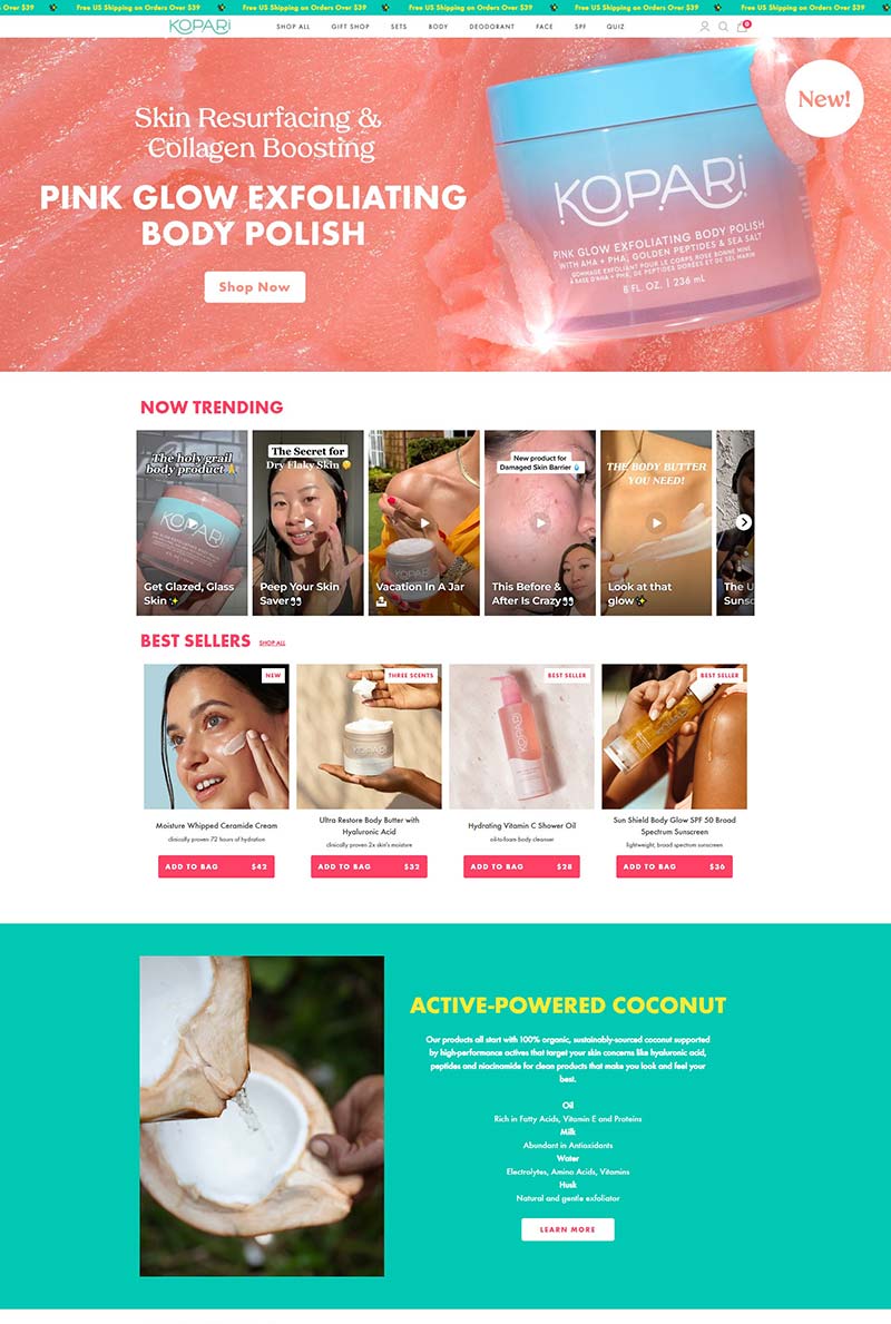 Kopari Beauty 美国高性能清洁护肤品购物网站
