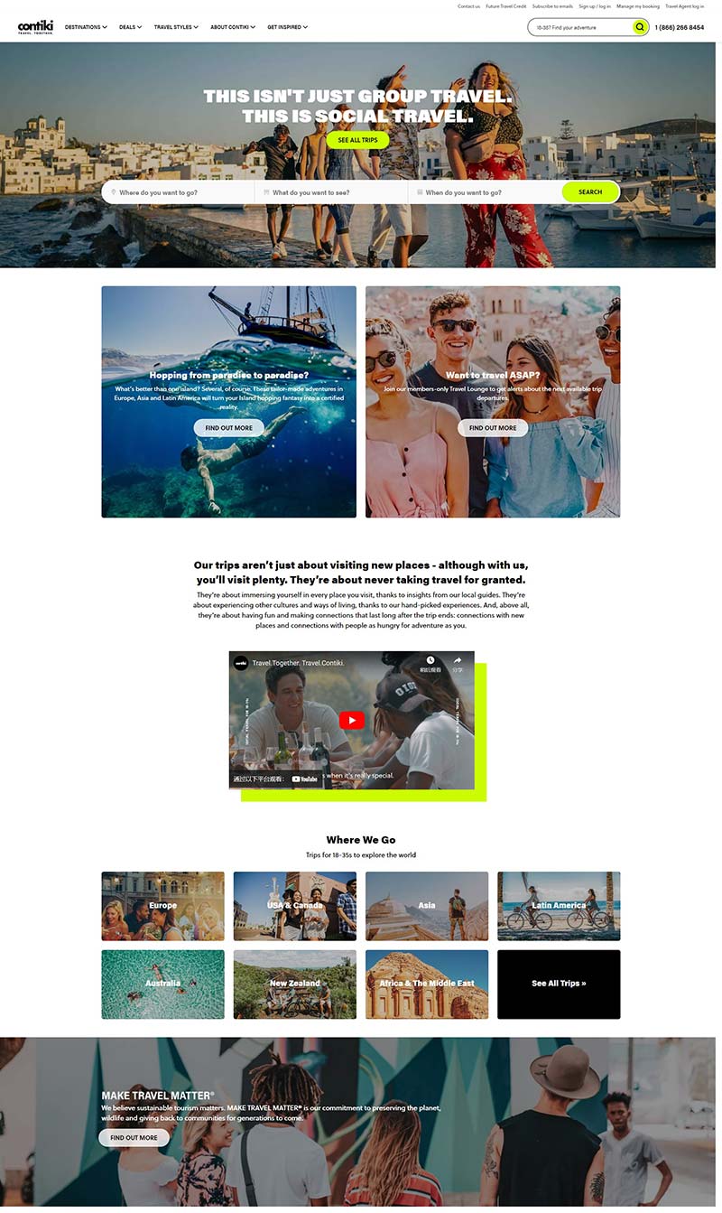 Contiki 美国旅游出行在线订阅网站