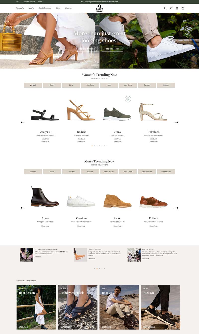 Bared Footwear 美国手工舒适鞋履购物网站