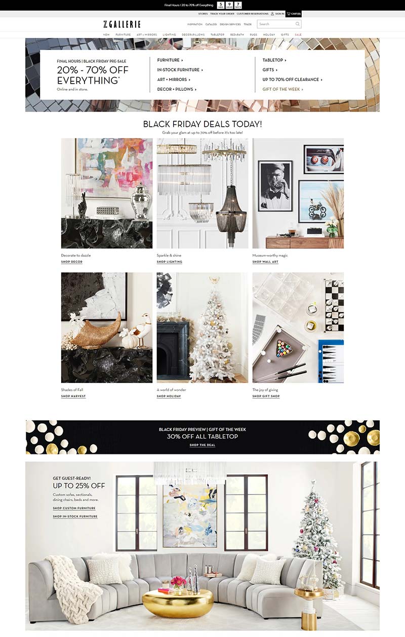 Z Gallerie 美国艺术家居装饰购物网站