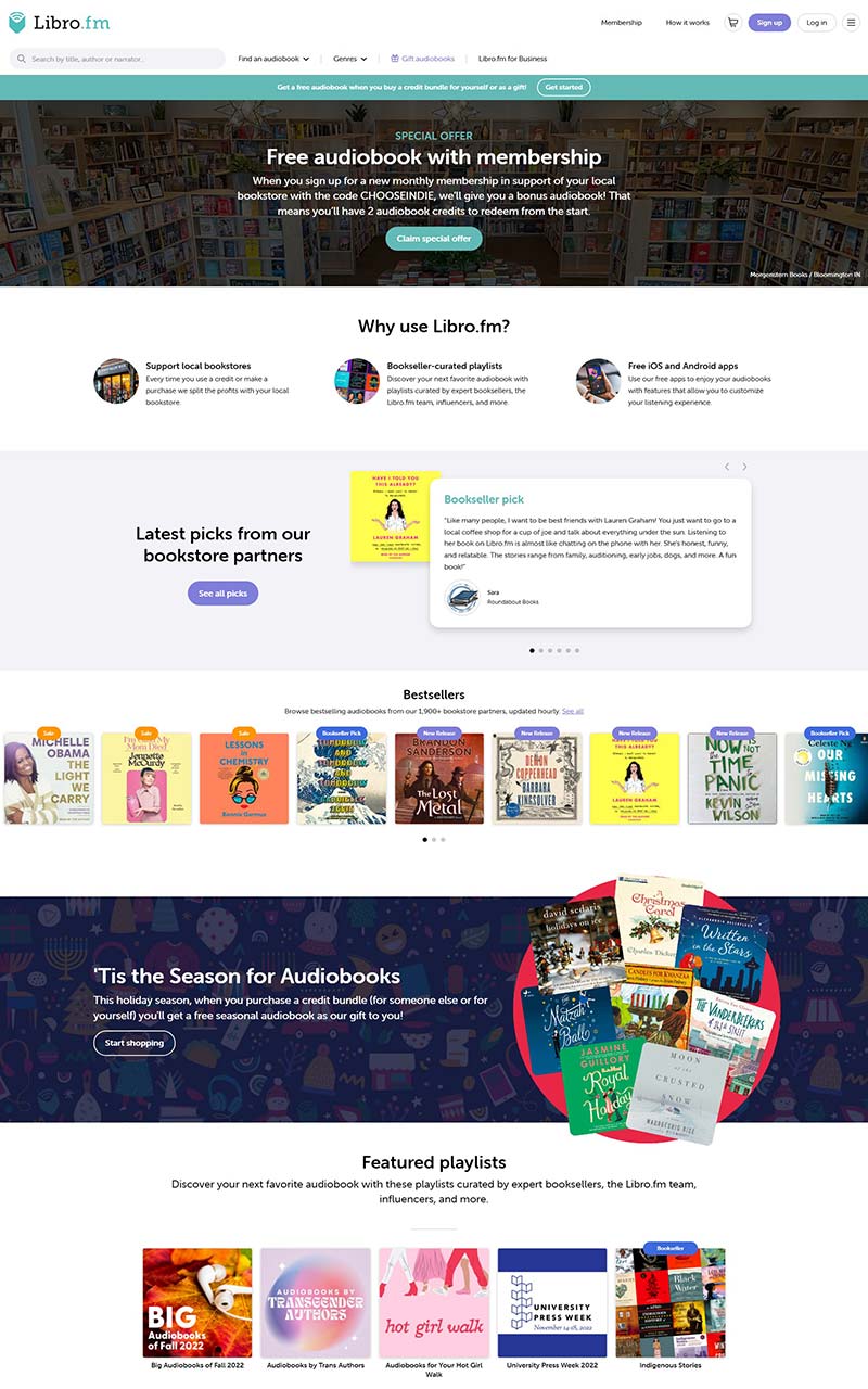 Libro.fm 美国有声读物在线订阅网站