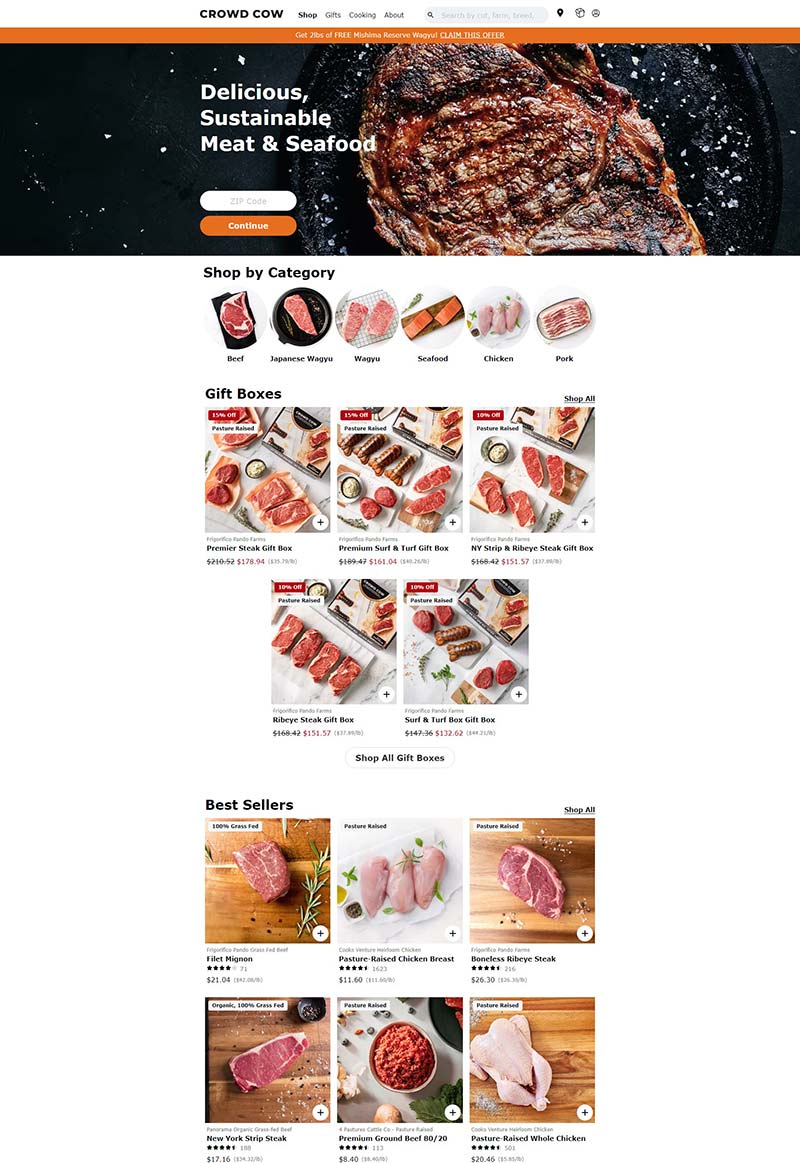 Crowd Cow 美国新鲜肉制品在线预定网站