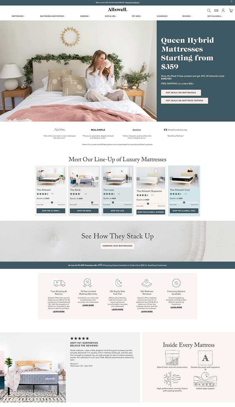 Allswell Home 美国睡眠床上用品购物网站