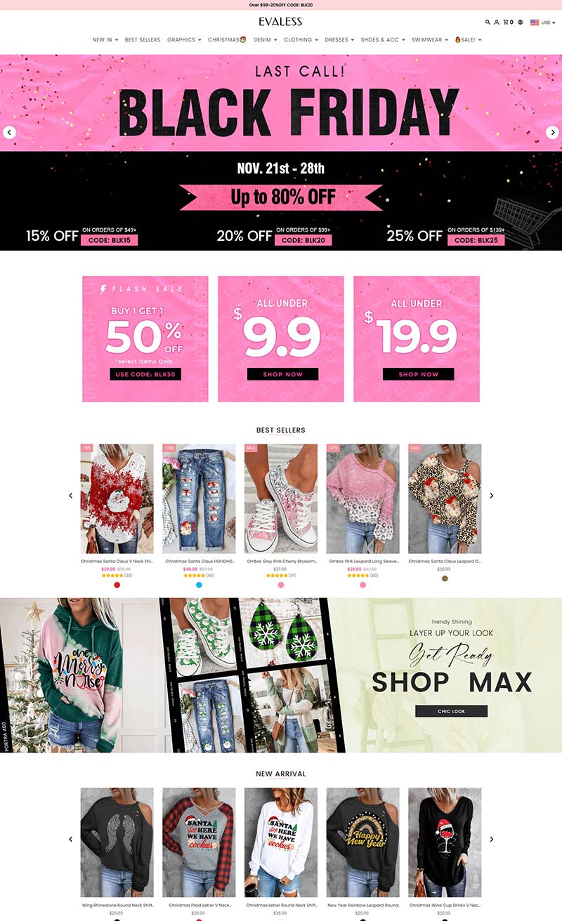 Evaless 美国时尚女性服饰品牌购物网站